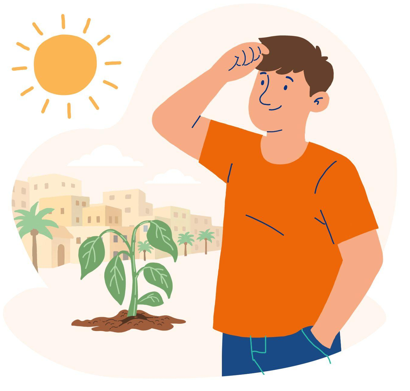 Woman shielding from the sun and drinking water during a heatwave