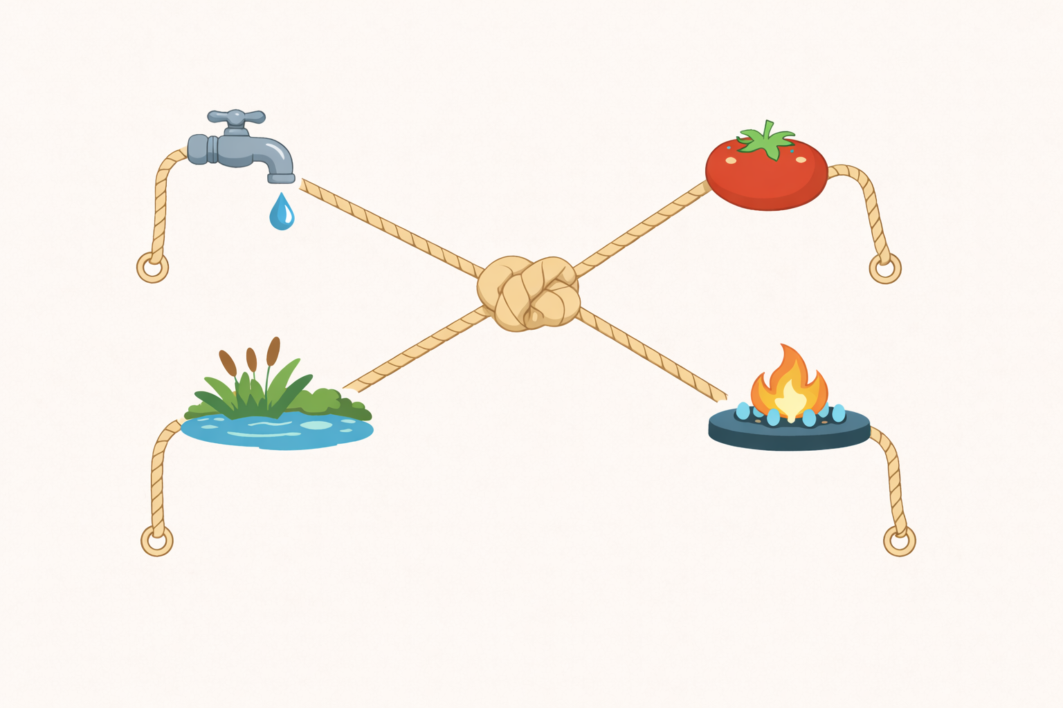 A rope knot linking water, food, nature and energy in balance